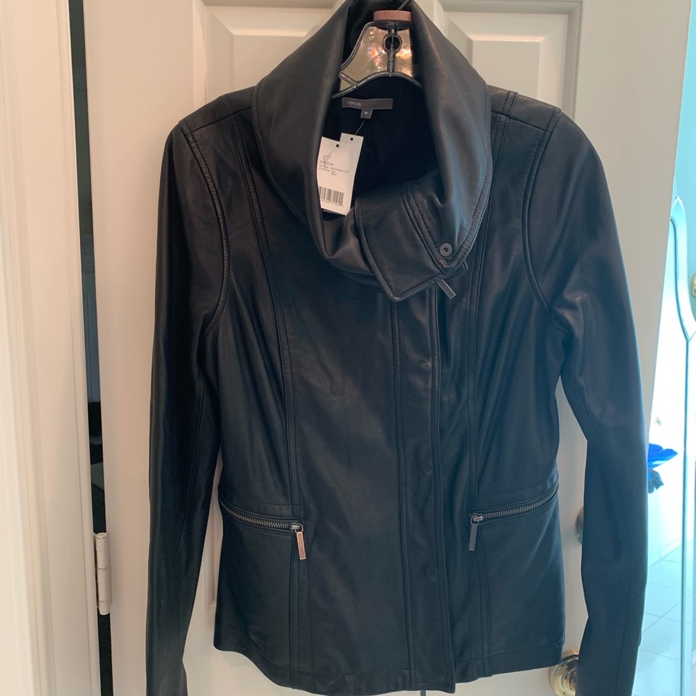 Vince Black Leather Moto Jacket V055090102 - Picture 2 of 5